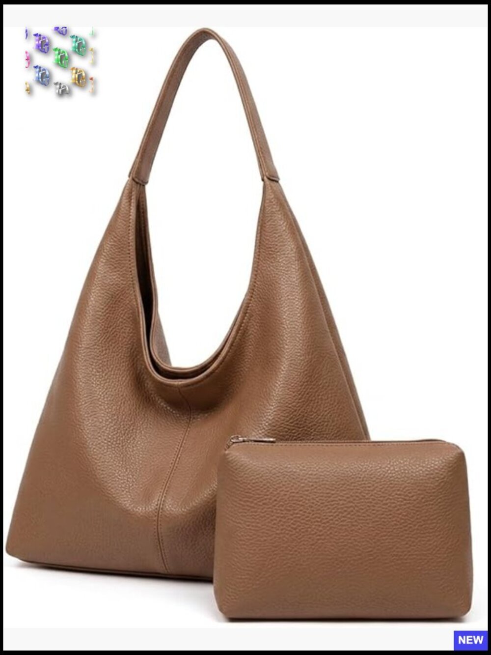 Large PU Leather Slouchy Hobo Tote Versatile 2-in-1 Bag Work Travel Shopping
